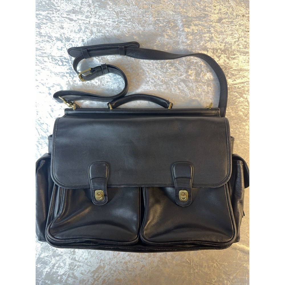 Vintage Coach 0594 Travel Collection Black Leather Briefcase Messenger Bag